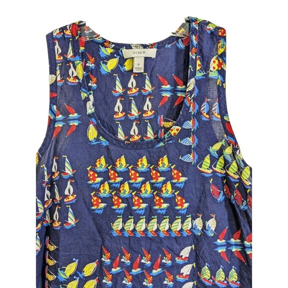 J Crew Tank Top Womens Size 0 Sailboat Print Cotton Sleeveless Navy Blue Multi - Picture 4 of 5